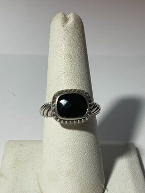 David Yurman Black Onyx and Diamonds 925 Sterling Silver Cable Twist Ring 8